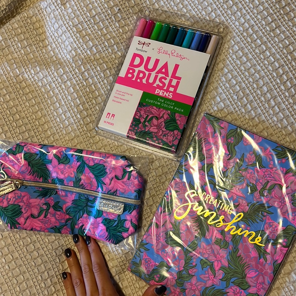 Lilly Pulitzer Pen Case, Sketchbook, and Brush Pens